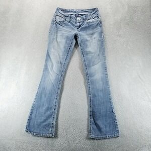 Amethyst Jeans Womens 3 Blue Bootcut Low Rise Distressed Stretch Faded Y2K